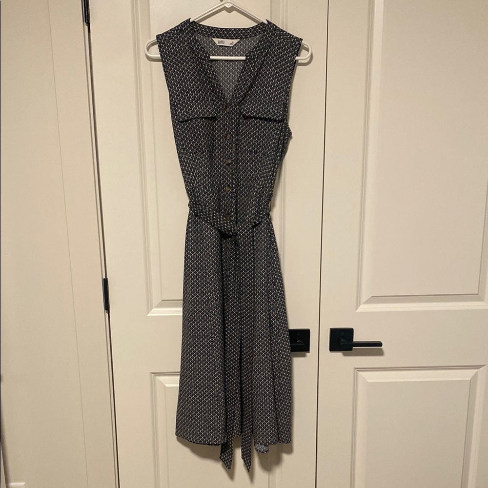 Black and White Tie Front Midi Dress with Pockets